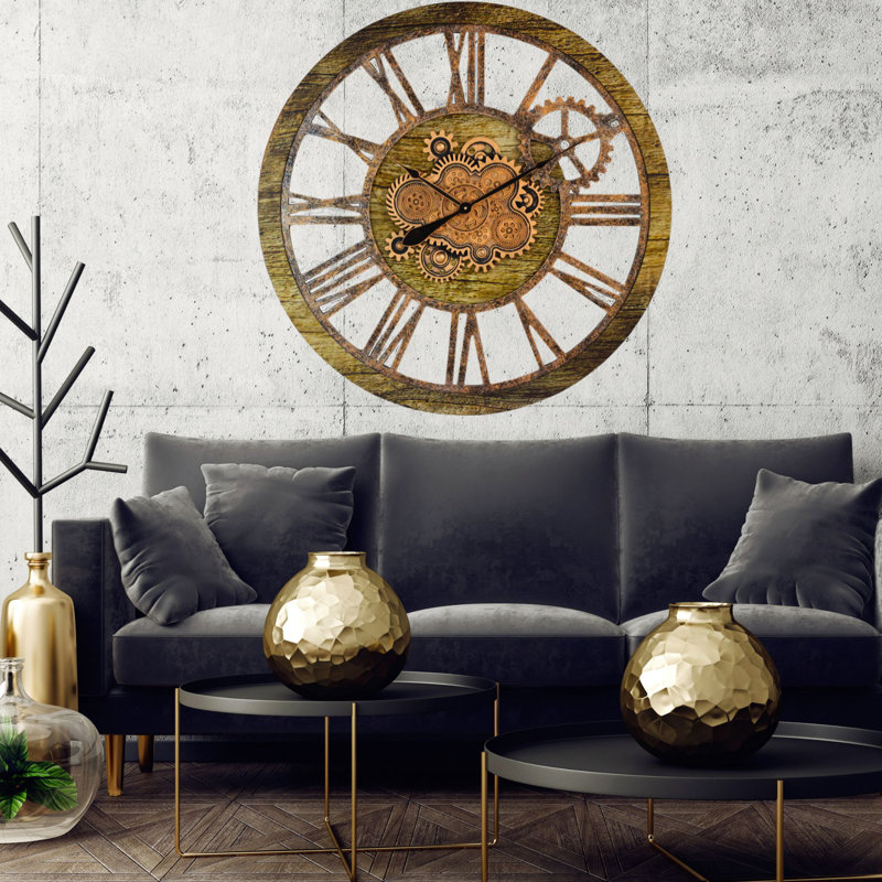 Solid Wood Wall Clock, Gold Antique