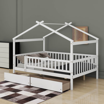 Full Size Wooden House Bed With Drawers