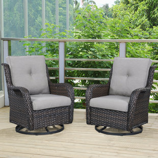 Tonry Wicker Outdoor Rocking Chairs with Cushions (Set of 2)