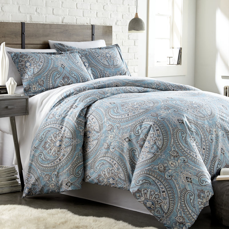 Southshore Fine Linens Pure Melody Oversized Reversible Duvet Cover Set with Two Pillow Shams, Soft Double-Brushed Microfiber Paisley Bedding with Reversible Design, King / California King, Aqua