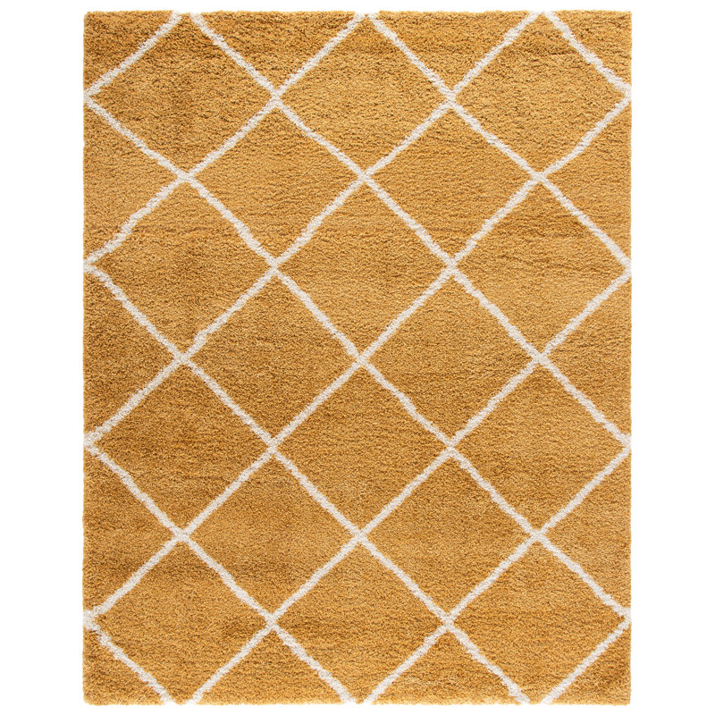 Tapis géométrique doré / ivoire Arauz, Rectangle 8 pi x 10 pi