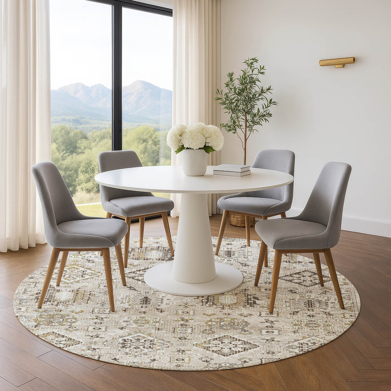 Premium Machine Washable Ariel Global Rug, Round 8'