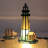 Small Tiffany Lighthouse Stained Glass Accent Table Lamp Night Light for Home Decoration (White Blue)