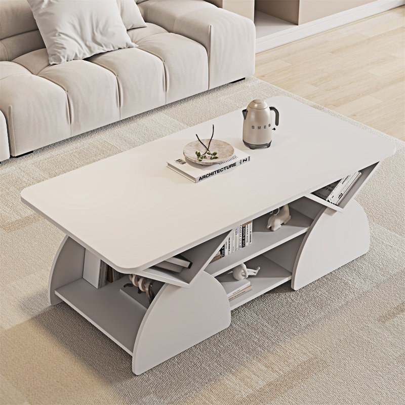 Table basse en bois avec tablette, Blanc, Blanc
