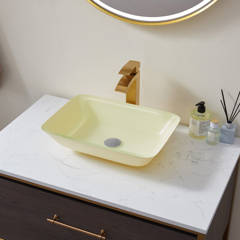 Vinnova Tudela 13'' Tempered Glass Square Bathroom Sink, Matte White