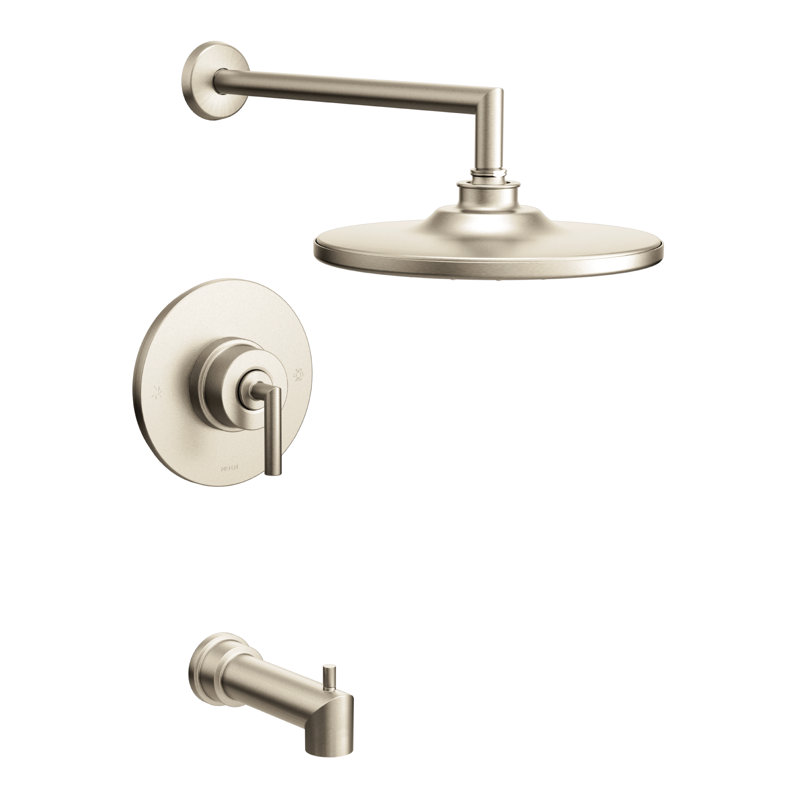 Moen Arris Posi-Temp Tub and Shower Trim Kit with 10-Inch Eco-Performance Rain Shower, Brushed Nickel