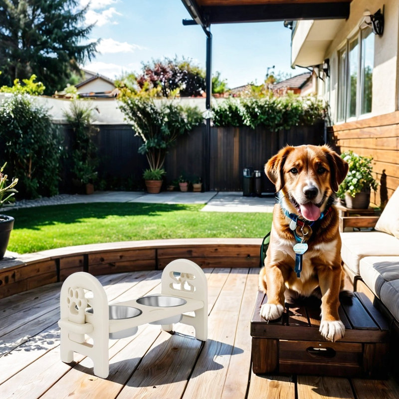 Bol pour animaux beige pour voyage et aventure -, bois recyclé, matériau imperméable et réglable, eau