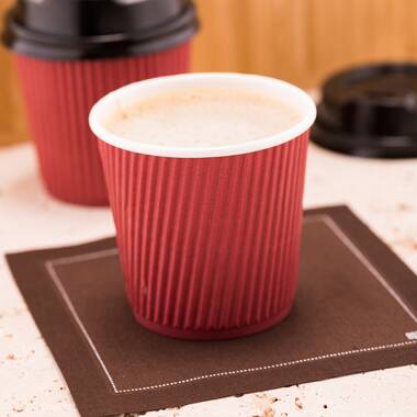 Restpresso 12 oz Red Paper Ripple Wall Coffee Cup - with White Lid