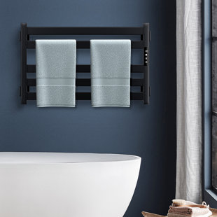 Black Wall-Mount Electric Towel Warmer Heated Towel Rack with Top