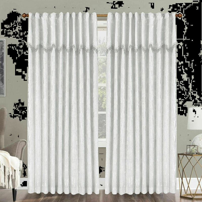 Dianelly Room Darkening Curtain Pair, Cream/White, 228cm Width x 274cm Drop