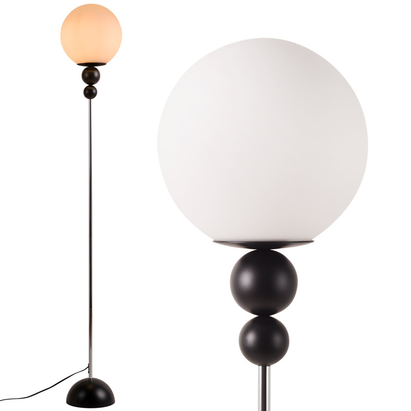 # Modern 63" Black Globe Glass Floor Lamp with Frosted Glass Shade, E26 Socket, Foot Switch, Mid-Century Standing Lamp for Living Room, Bedroom, Office