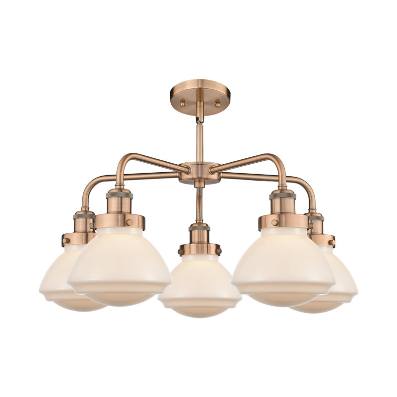 Almarosa 5 - Light Glass Dimmable Chandelier, Matte White, Antique Copper