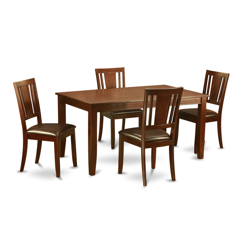 5 Piece Dining Room Table Set Includes a Rectangle Kitchen Table and 4 Faux Leather Upholstered Dining Chairs, Mahogany