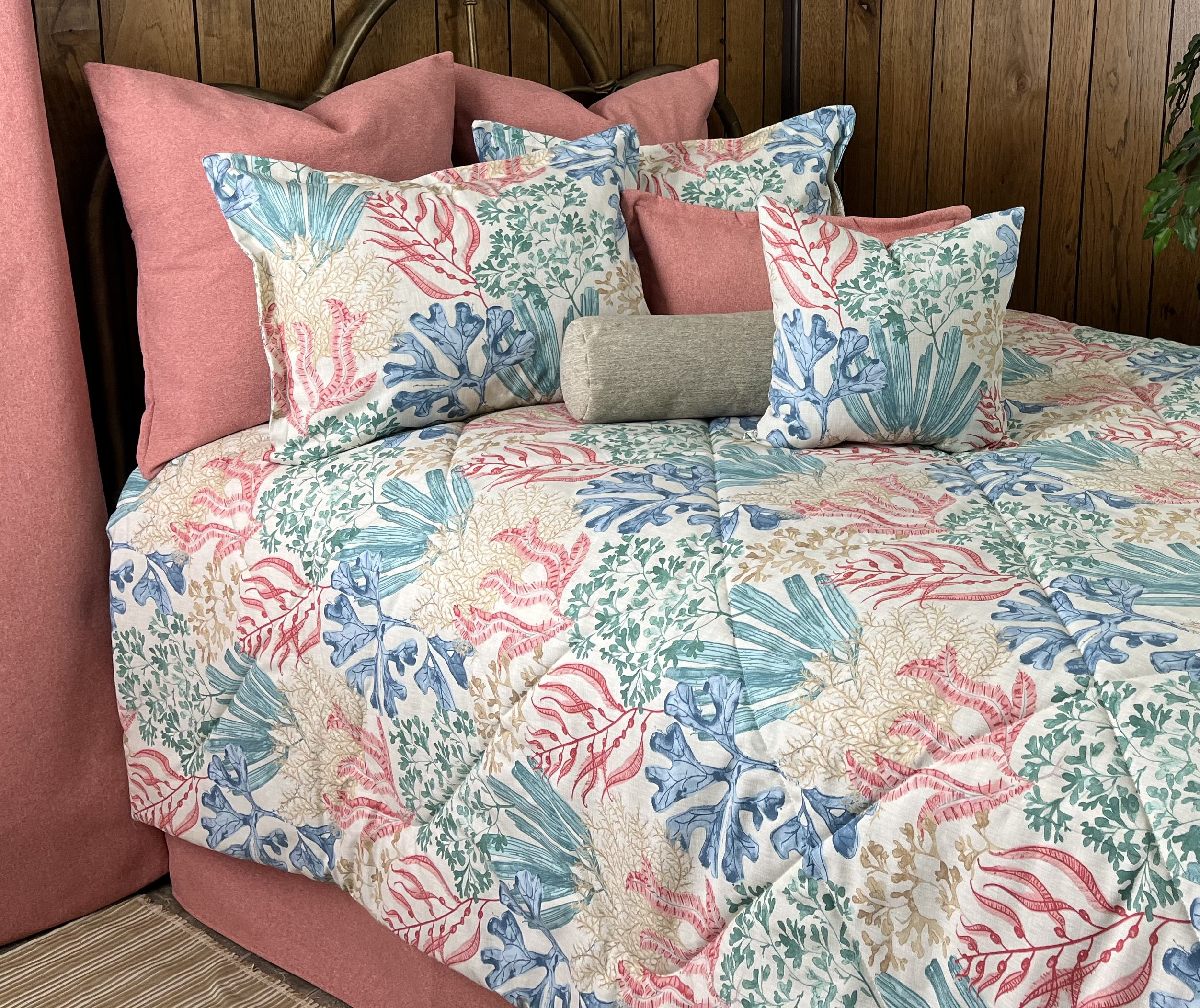 Victor Mill Coral Reef pink and blue corals cotton comforter with bedskirt | Wayfair