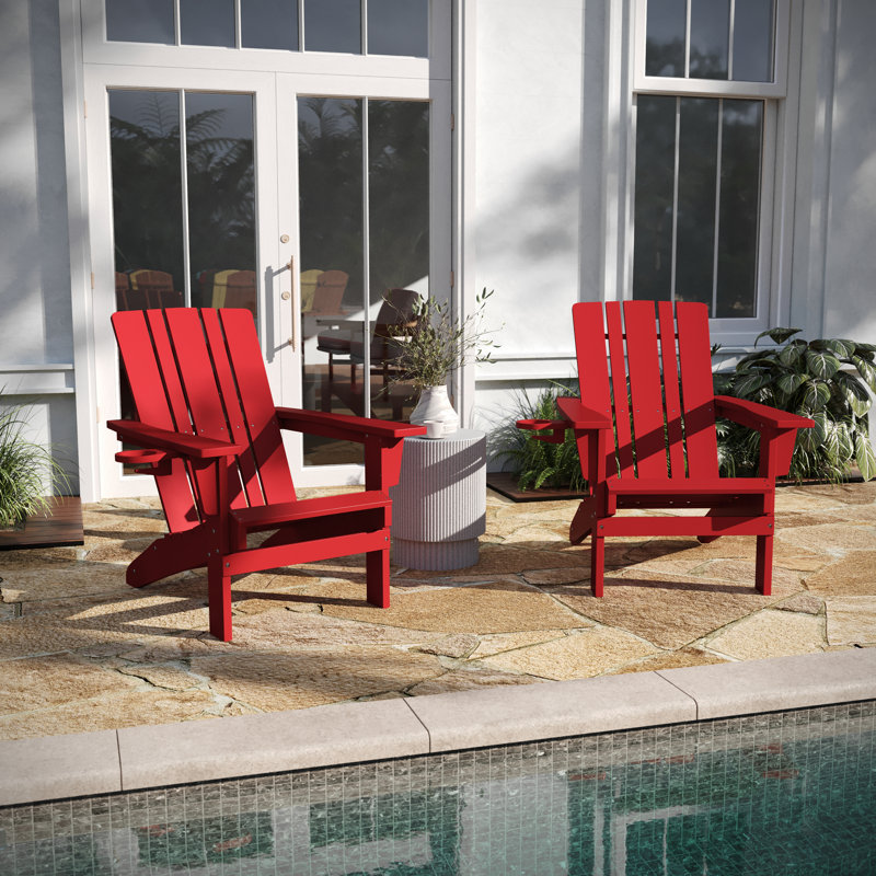 Collis Outdoor Adirondack Set, Red