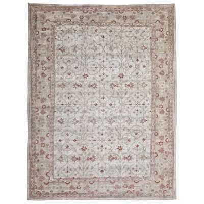 Tapis gris / rouge / brun noué à la main 8 pi 10 po x 11 pi 8 po