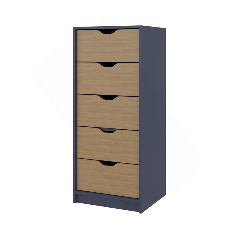 Commode H 42,4 po, 1 tiroir, 5 tablettes, bleu Alby / chêne naturel - Chambre