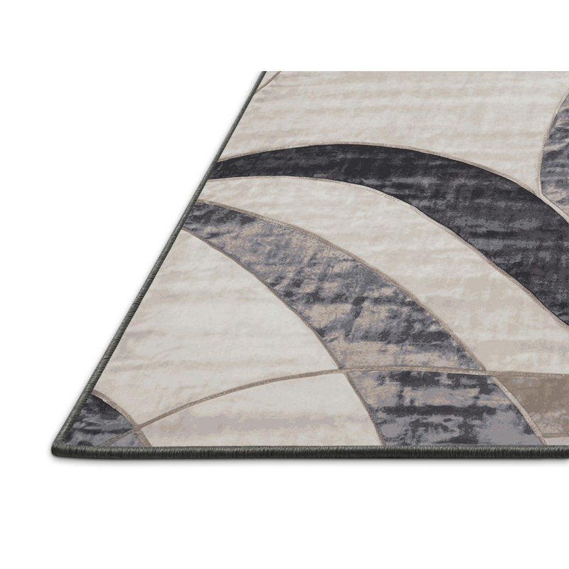 Tapis gris soyeux et moelleux, Rond 3 pi