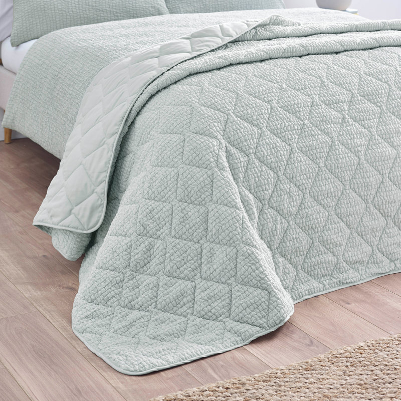 Crinkle Seersucker Texture 220x220cm Bedspread, Green