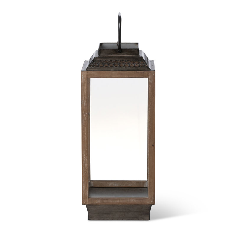 Rustic Wooden Candle Lantern, 11"L x 9.5"W x 26.25"H