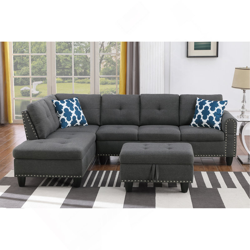 Canapé avec méridienne et repose-pieds de 98 po de large avec repose-pieds, Gris foncé