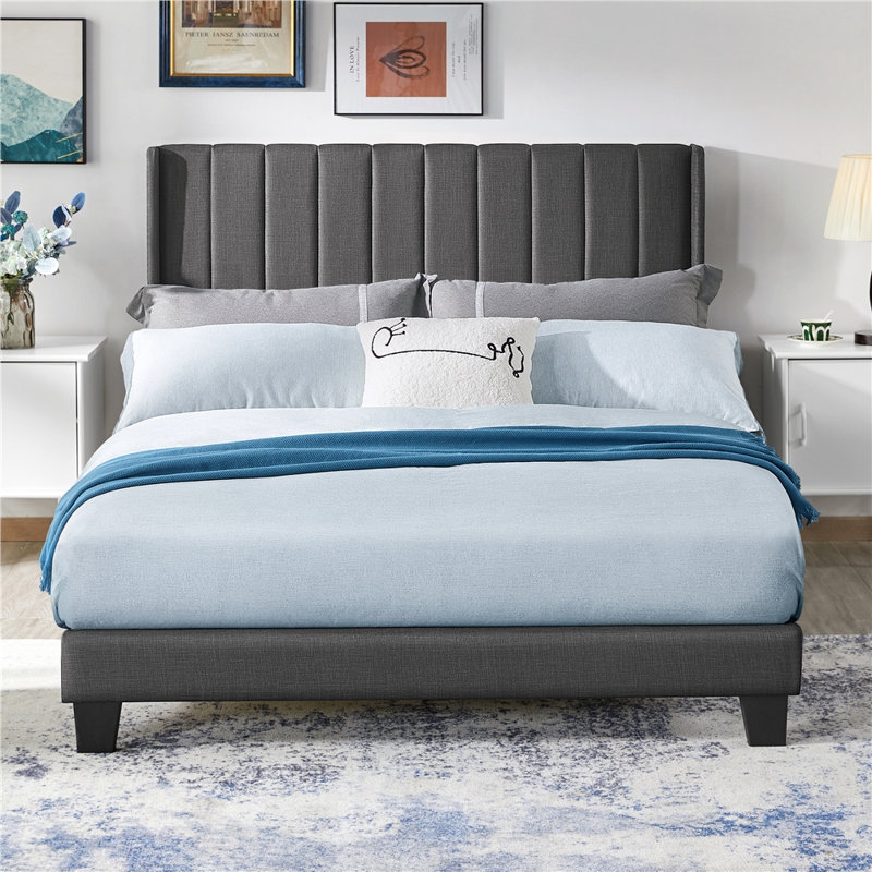 Upholstered Panel Bed, Queen, Black
