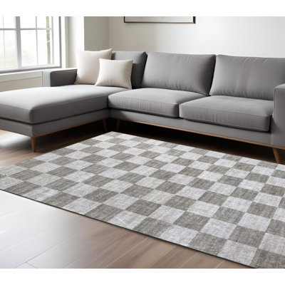 Beige and Brown Checkered Area Rug