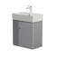 Meuble-lavabo à fixation murale 21,6 po avec lavabo en céramique, porte à fermeture en douceur, tablette gauche flottante, assemblage requis, gris