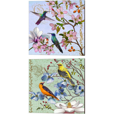 Hummingbird & Oriole Bird Botanical by Art Licensing Studio - 2 Piece Wrapped Canvas Print