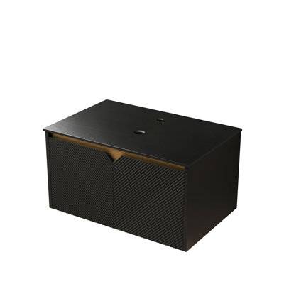Meuble-lavabo de salle de bain en kit, à monter soi-même, avec comptoir en pierre frittée noire de 76 cm (30 po), sans lavabo, portes en bois massif, revêtement en sergé de contreplaqué et métal, fermeture amortie, avec comptoir, portes et garnitures.