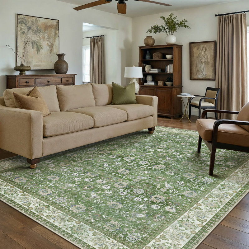  Kitty Machine Washable Oriental Area Rug with Non-Slip Backing, Rectangle 8' x 10', Light Green