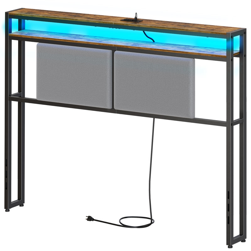 Lutske Headboard for Queen Size Bed with Charging Station and LED Light, Height Adjustable, Queen