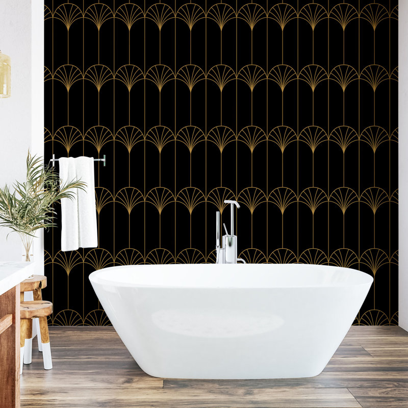 Kamayla Peel & Stick Geometric Roll, 13" x 72", Black/Sand Brown