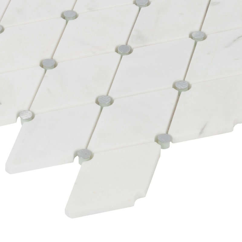 11.5" x 12.75" Marble Mosaic Tile, White/Silver