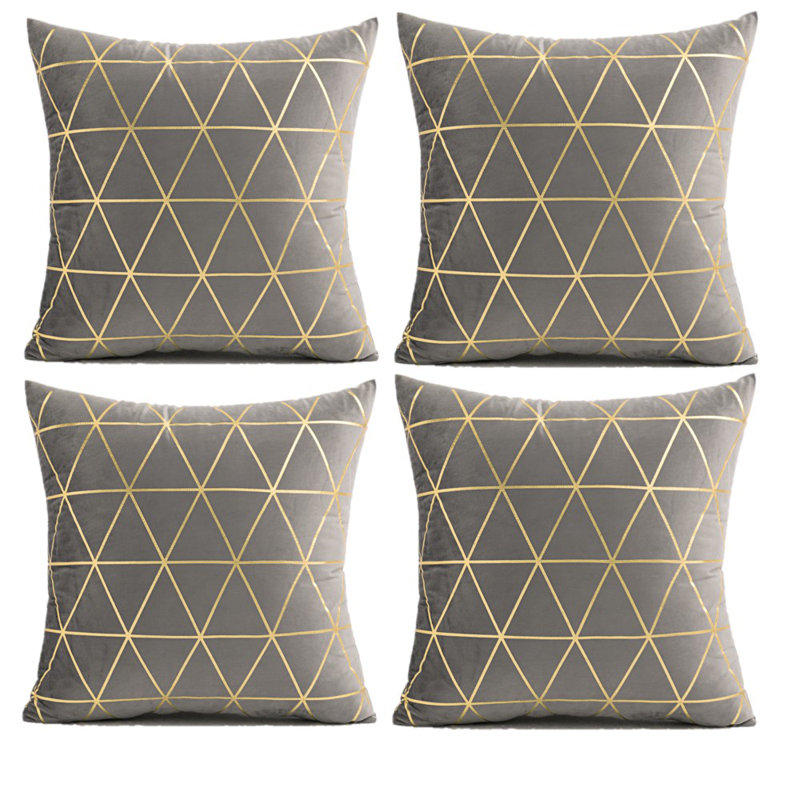 Ensemble de 4 coussins décoratifs dorés en velours (insert inclus), Gris