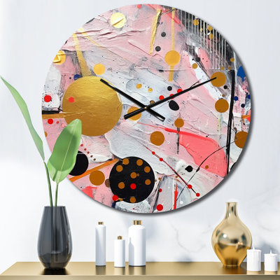 Pink And Grey Geometric II Metal Wall Clock
