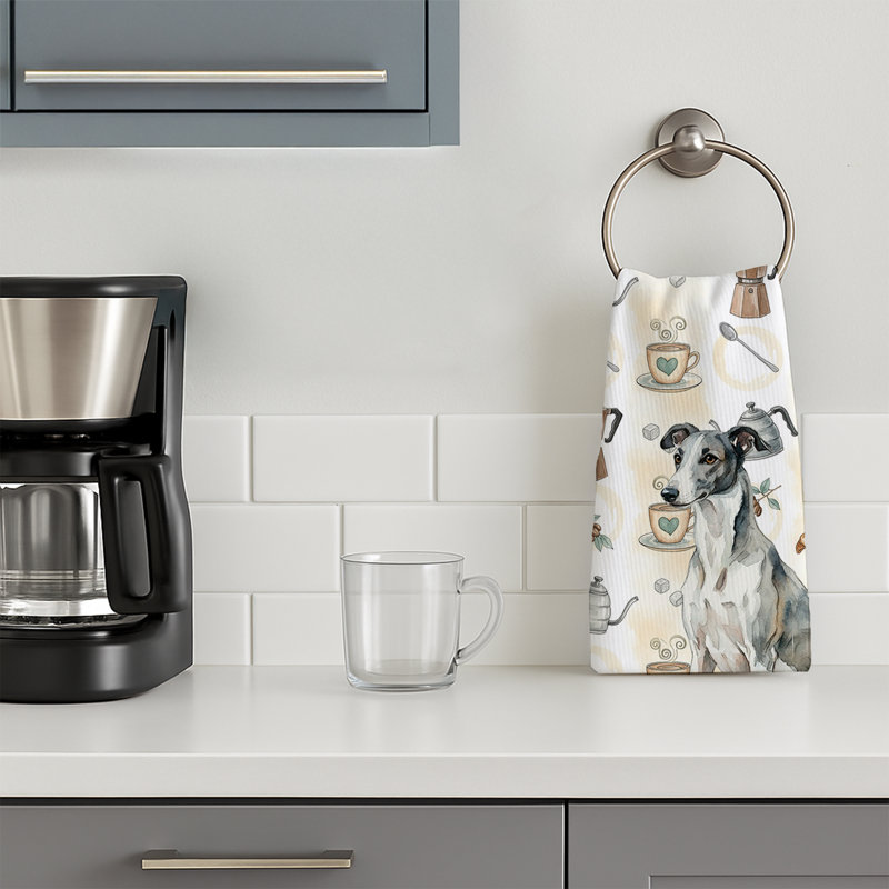Black and White Greyhound Coffee Bar Kitchen Towel, Black and White Greyhound