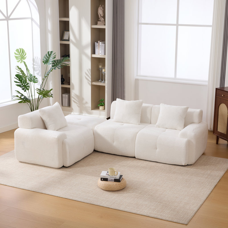 Boneless 104" W 4 - Piece Compression Upholstered Foam-filled Modular Sectional Sofa, Ivory Polyester