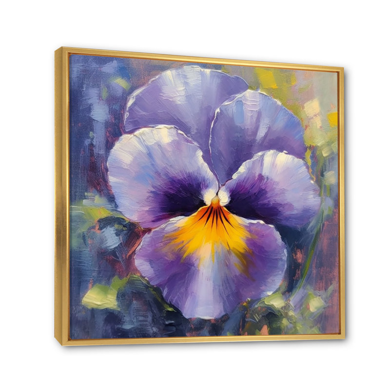 Natures jaunes mauves, pensées I, H 16 po x l 16 po x P 1 po, Cadre flottant doré