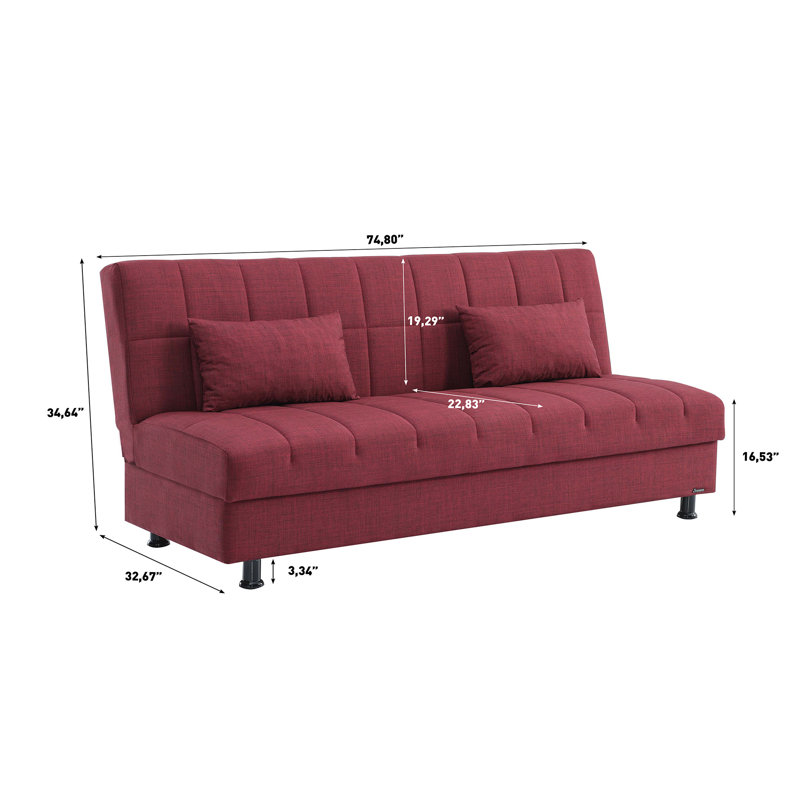Sasta 75" Convertible Sofabed with Storage, Sleeper Sofa Couch for Living Room, Burgundy