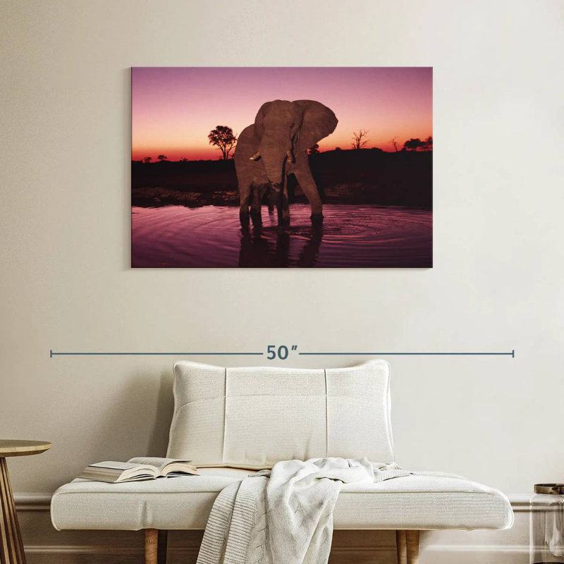 Elephant Sunrise Bathing, 26" H x 39" W