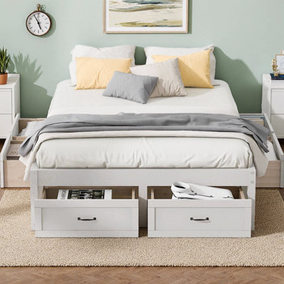 Full Size Platform Bed with 6 Storage Drawers, Minimalist Storage Bed Frame, No Headboard Design, LVL+MDF Construction, No Box Spring Needed