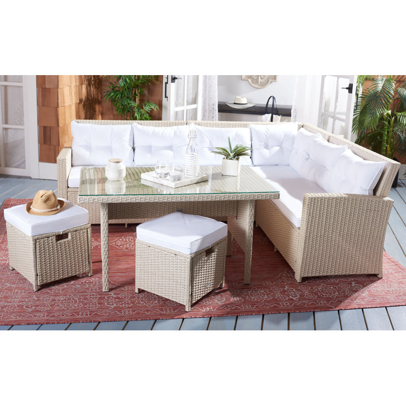 Barela Wicker 8 - Person Patio Conversation Set with Cushions, Beige