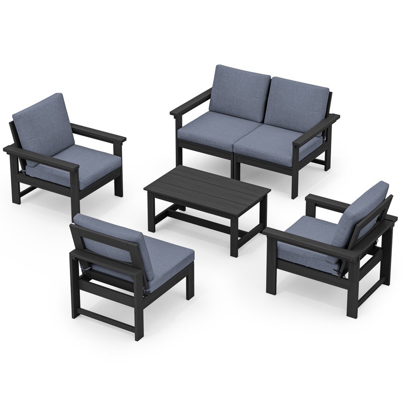 Reata HDPE 4 Piece Sofa Seating Group with Cushions, Black, Gray