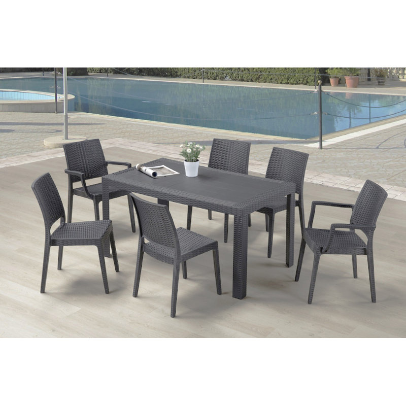Wilf 6 Seater Rattan Style Rectangular Outdoor Dining Set