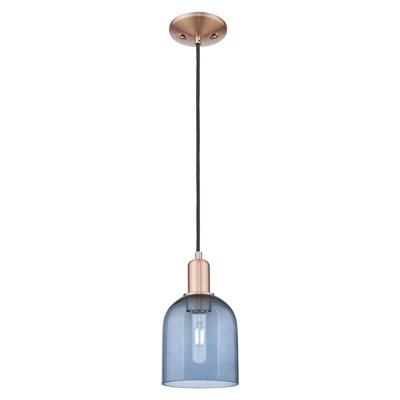 Arcadia - Berbor - 1 Light 6" Cord Hung Mini Pendant - Antique Copper Finish - Blue Shade