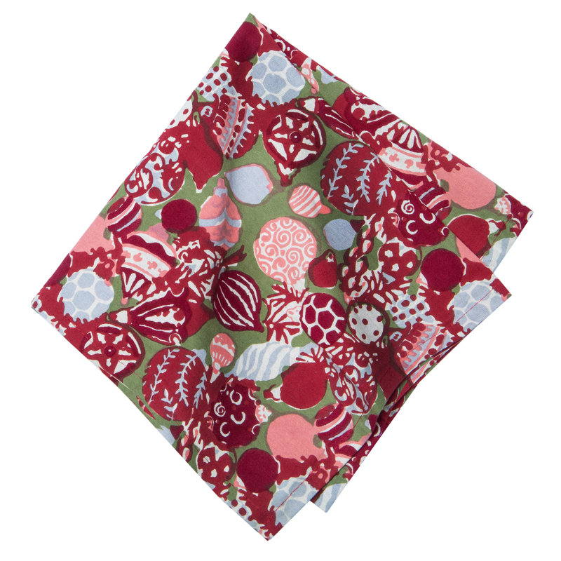100% Cotton Square Napkins, Red/Green