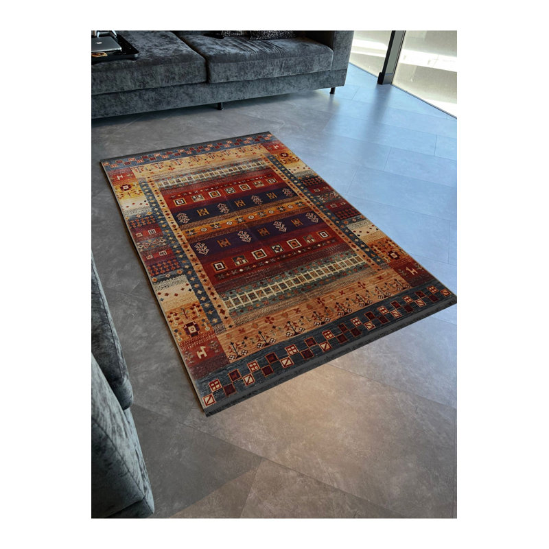 Tapis décoratif traditionnel multicolore à motifs foncés et multicolores lavable à la machine