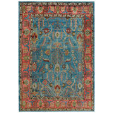 1880s Blue Pink Antique Central Asian Silk Khotan "Kashgar" Carpet 9' x 13' Rug