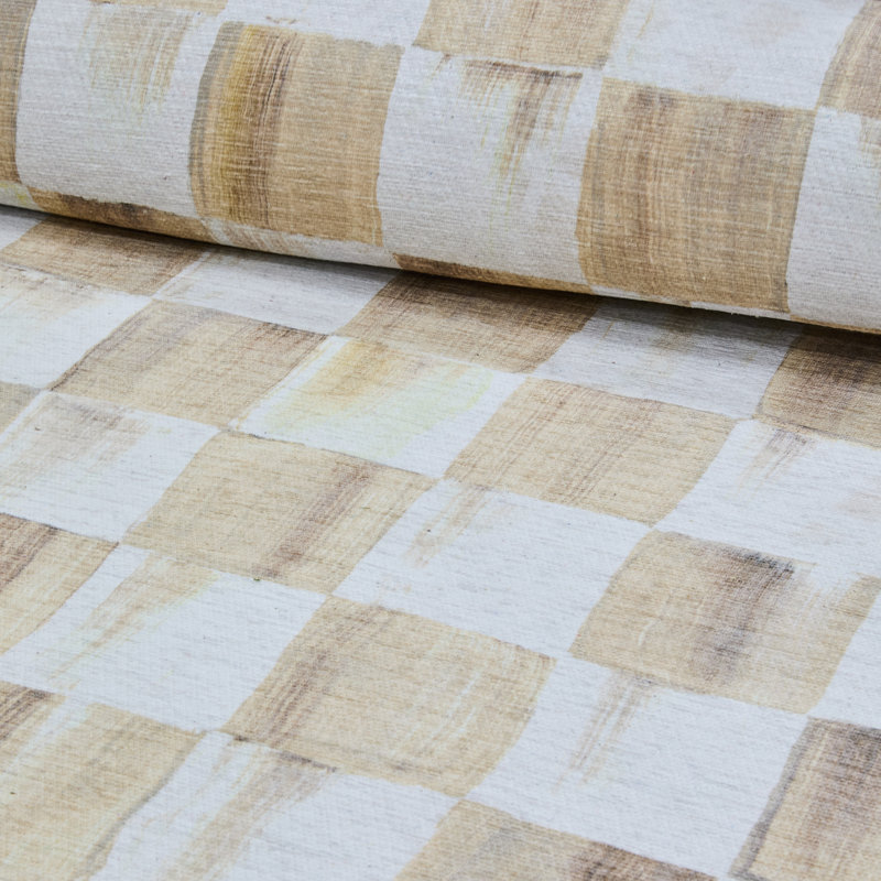 Mocha Checkered Washable Rug, Rectangle 2' x 3'